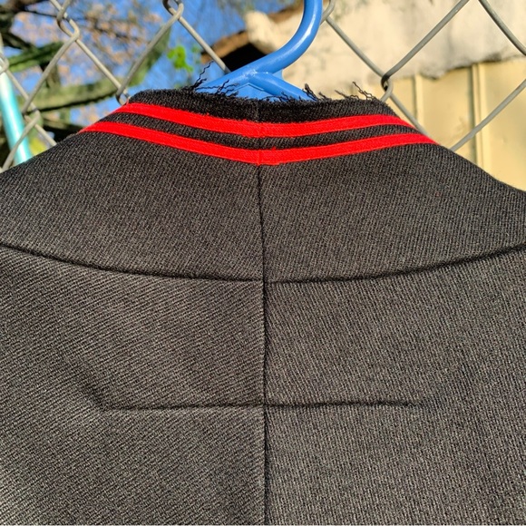 Givenchy Paris Wool Coat In Black With Red Trim & Intentional Fraying Size 42 - Picture 10 of 12